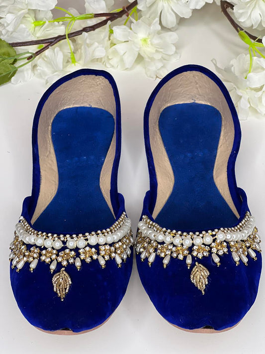 Navy Blue Velvet Embellished Khussa