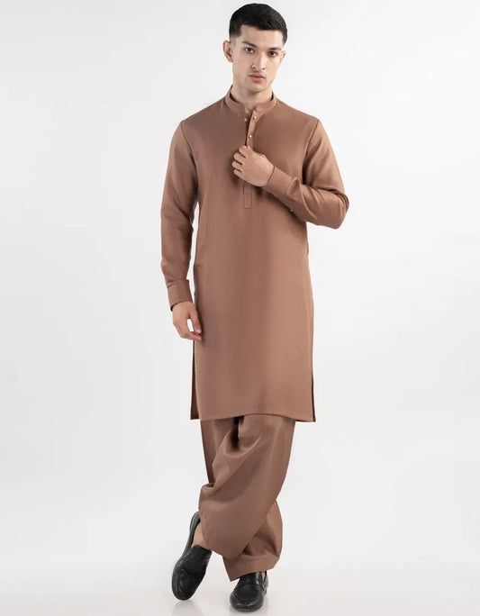 Brown Blended Kameez Shalwar