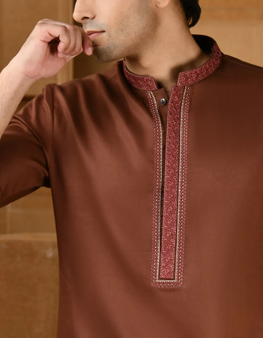 Brown Cotton Kameez Shalwar