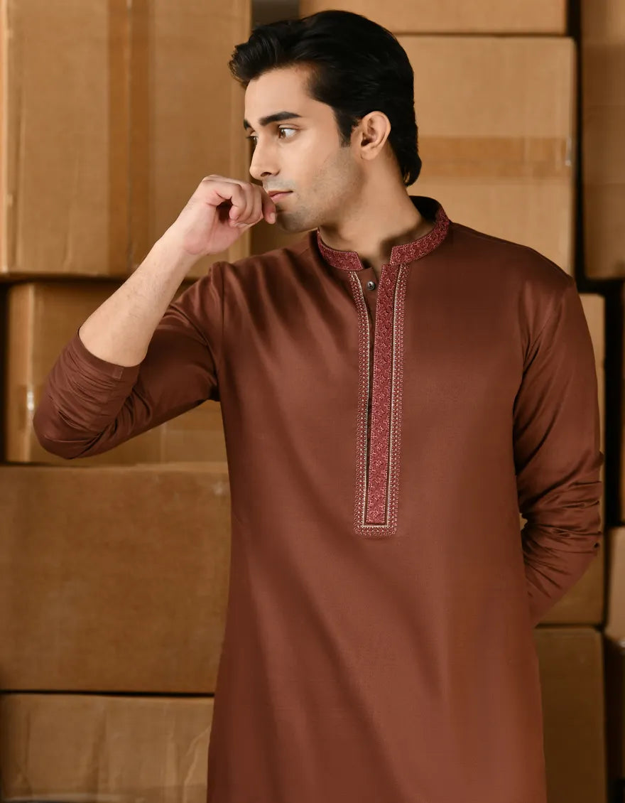 Brown Cotton Kameez Shalwar