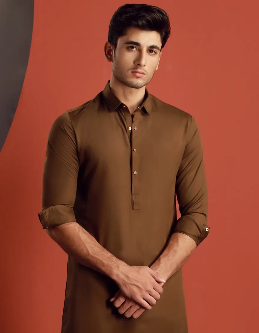 Camel Brown Blended Kameez Shalwar