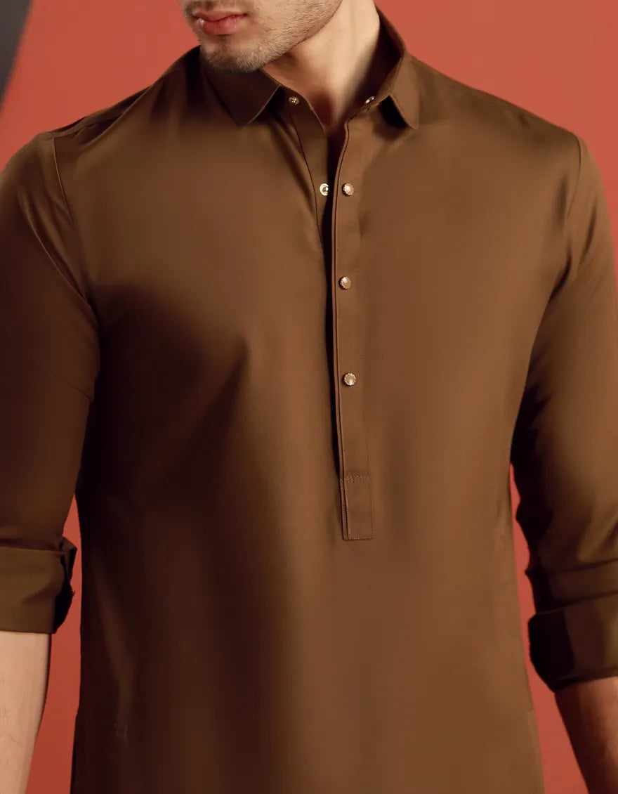 Camel Brown Blended Kameez Shalwar