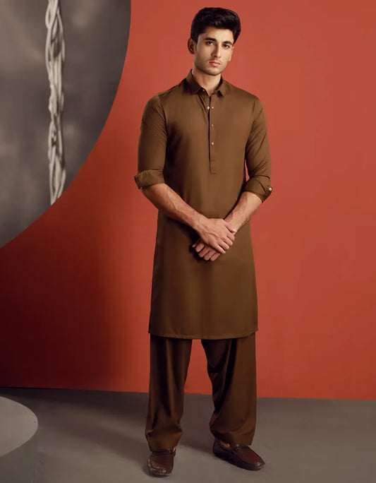 Camel Brown Blended Kameez Shalwar