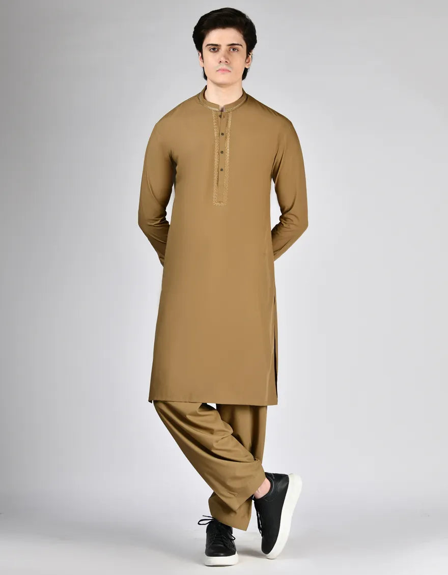 Camel Brown Blended Kameez Shalwar