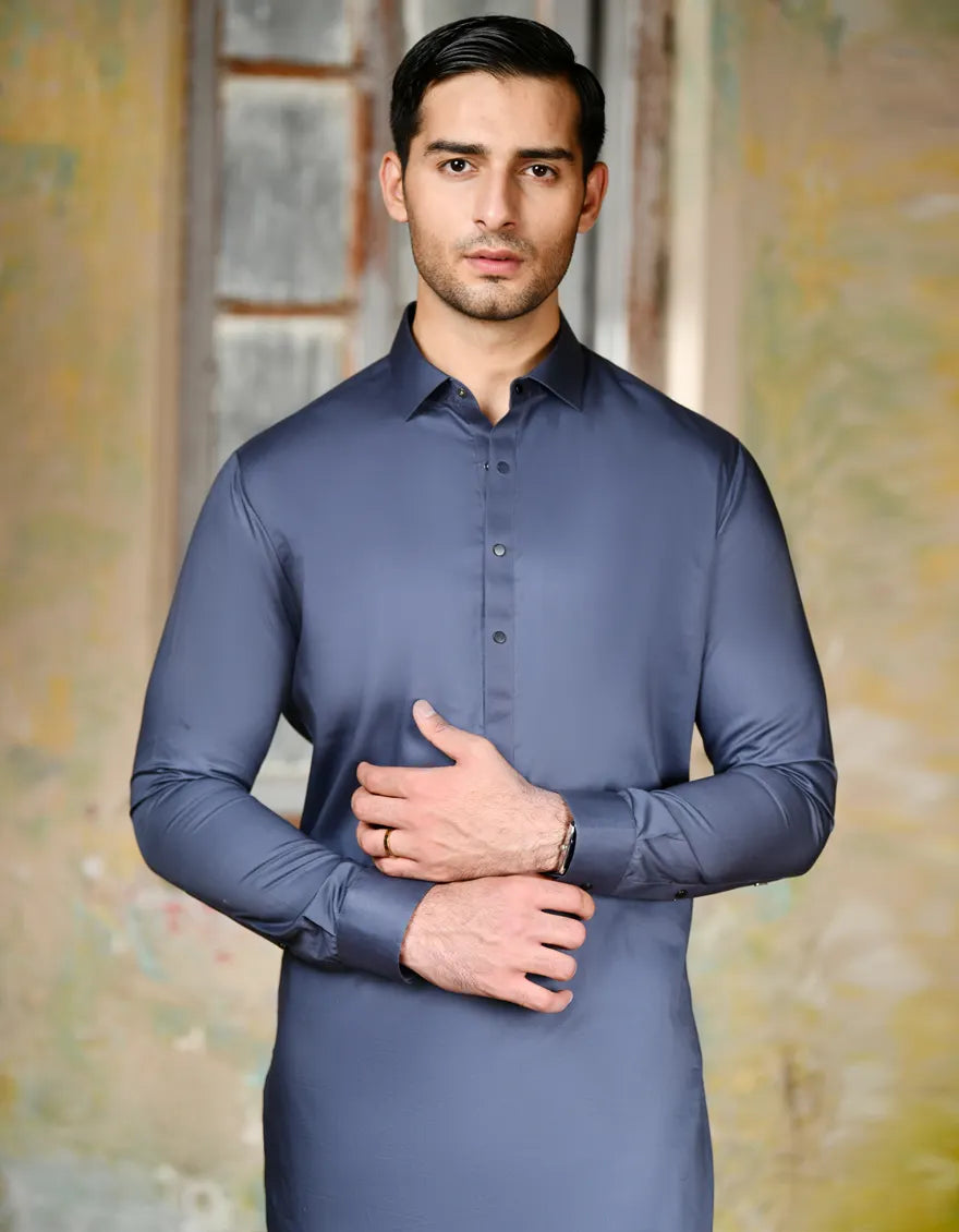 Light Navy Blue Cotton Kurta Pajama