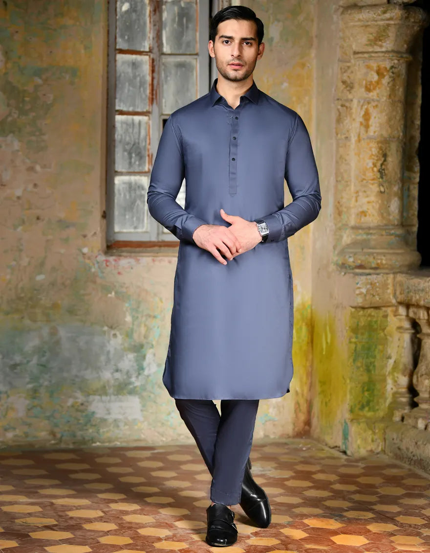 Light Navy Blue Cotton Kurta Pajama