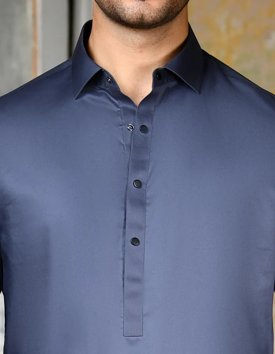 Light Navy Blue Cotton Kurta Pajama