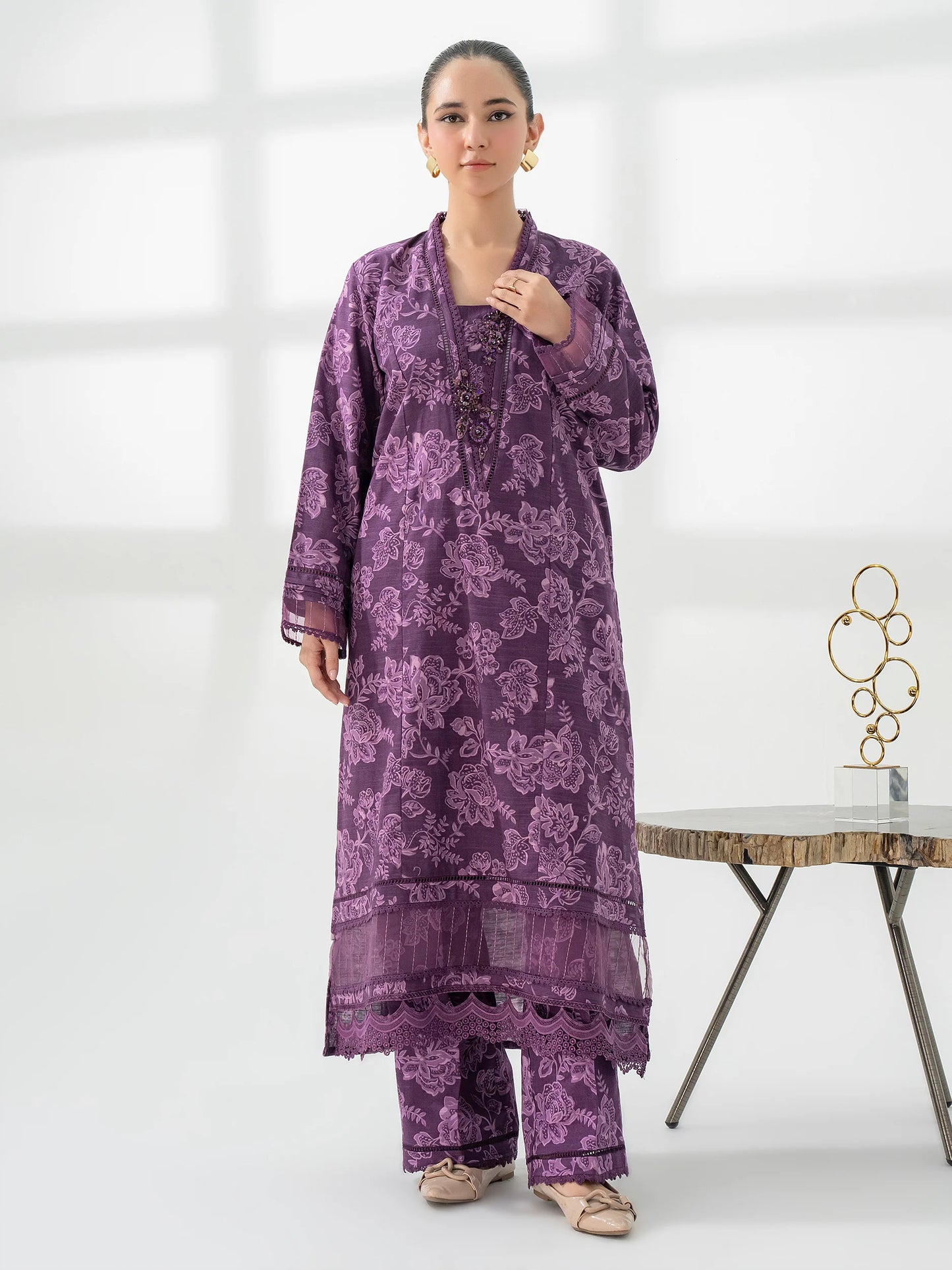 3pc Purple Khaddar Suit