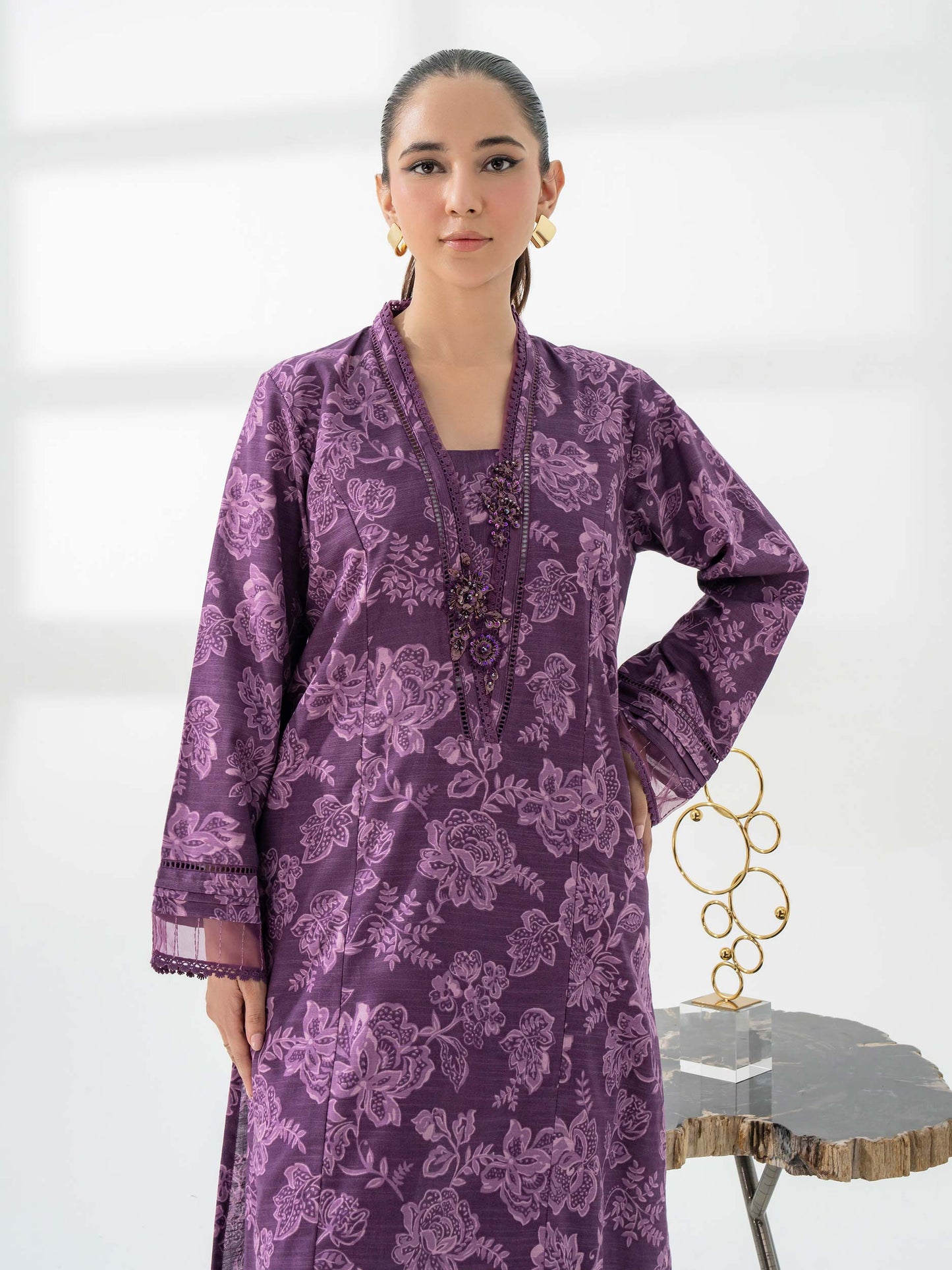 3pc Purple Khaddar Suit