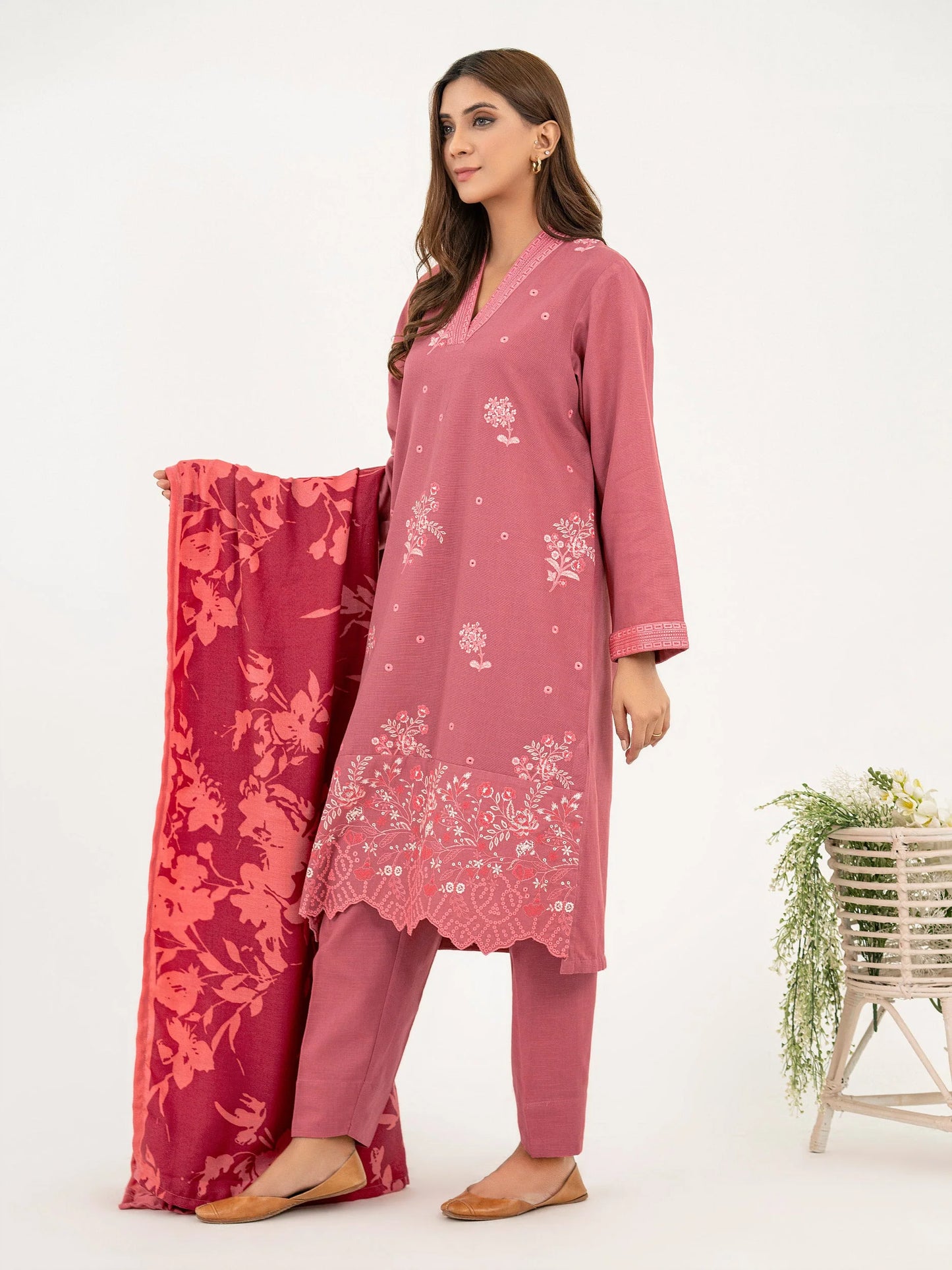 3pc Pink Khaddar Suit