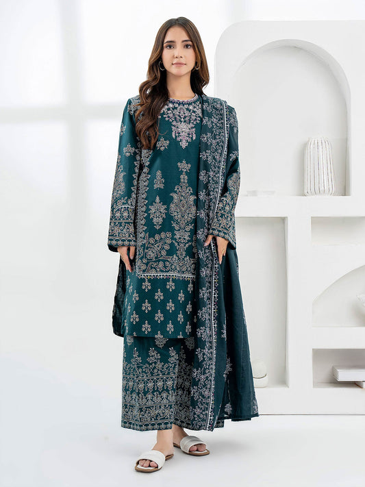 3pc Teal Embroidered Lawn Suit