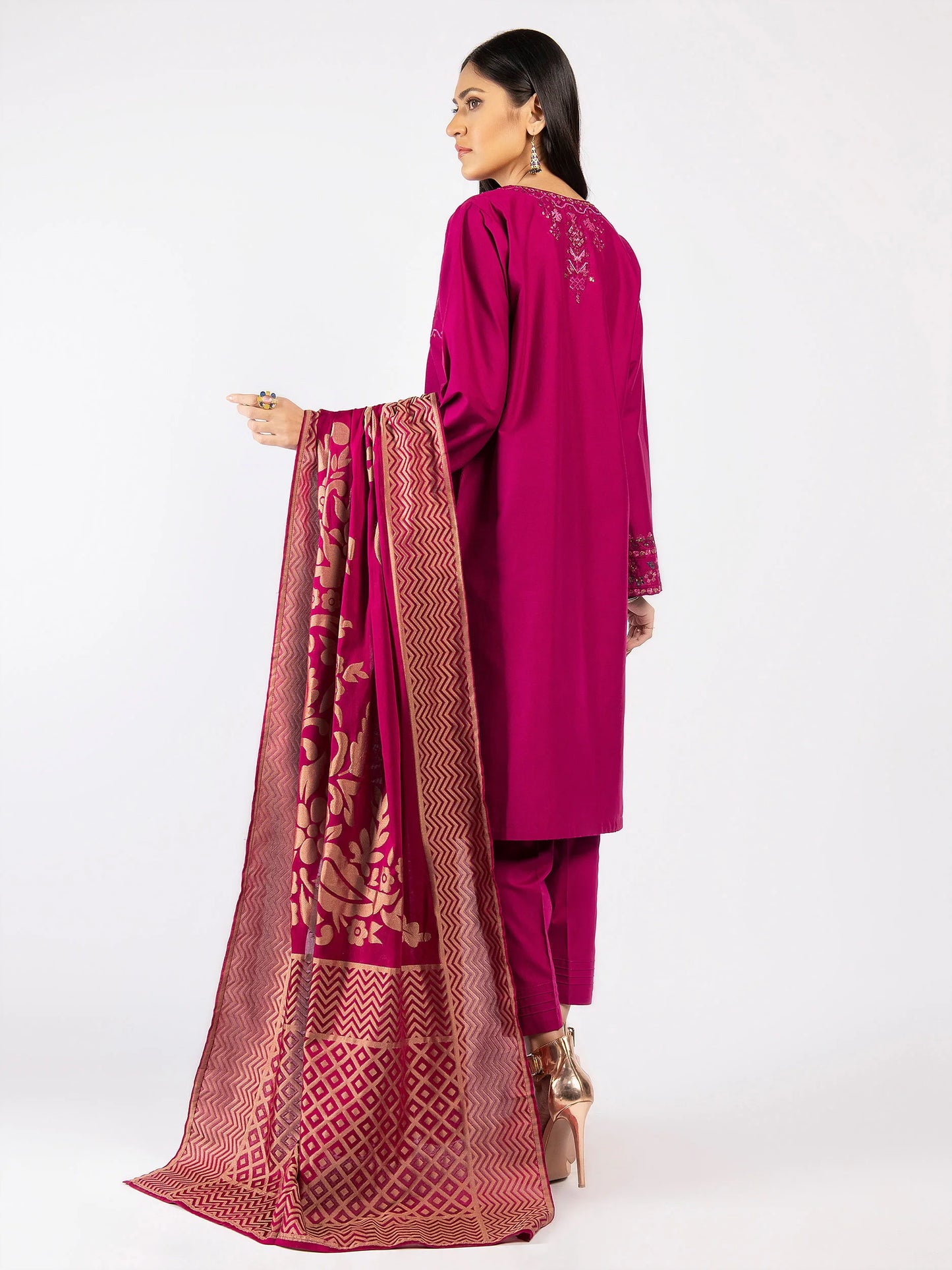 3pc Purple Winter Cotton Embroidered Suit