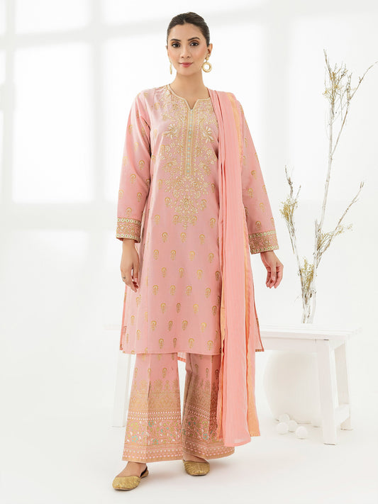 3pc Pink Embroidered Lawn Suit