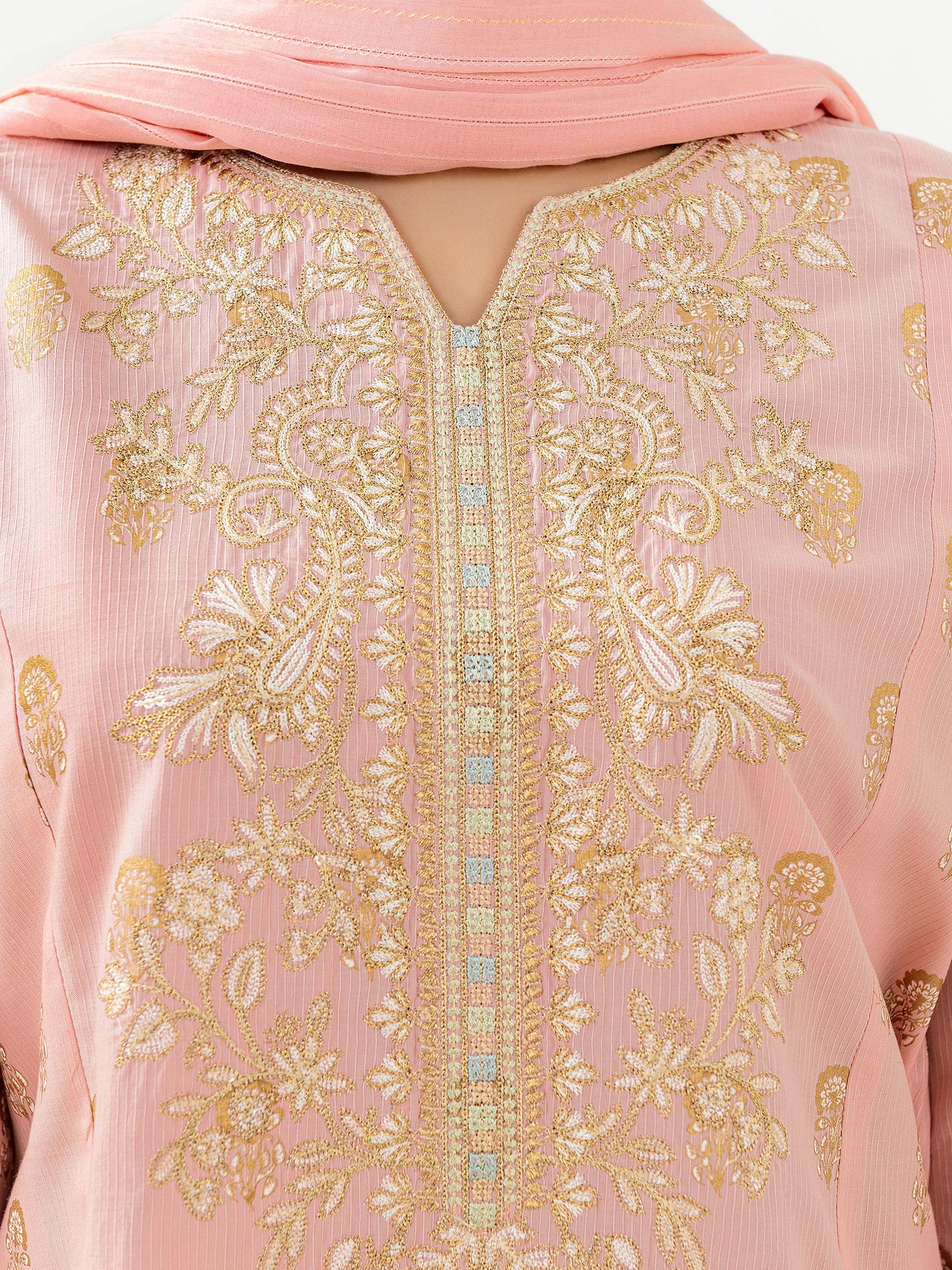 3pc Pink Embroidered Lawn Suit