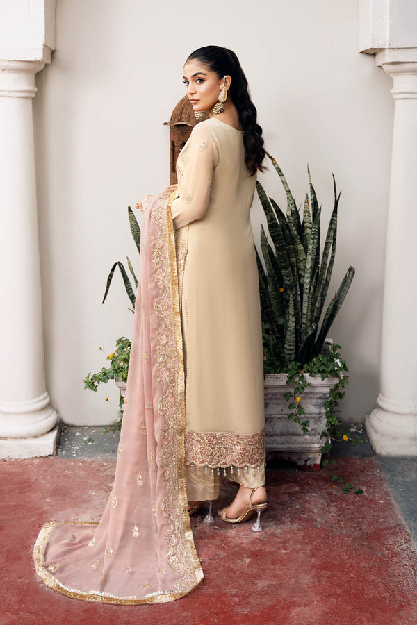 3pc Beige Embroidered Suit