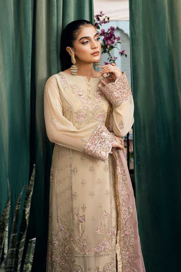 3pc Beige Embroidered Suit