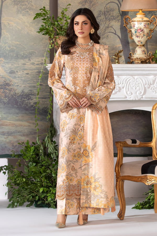 3pc Peach Embroidered Suit