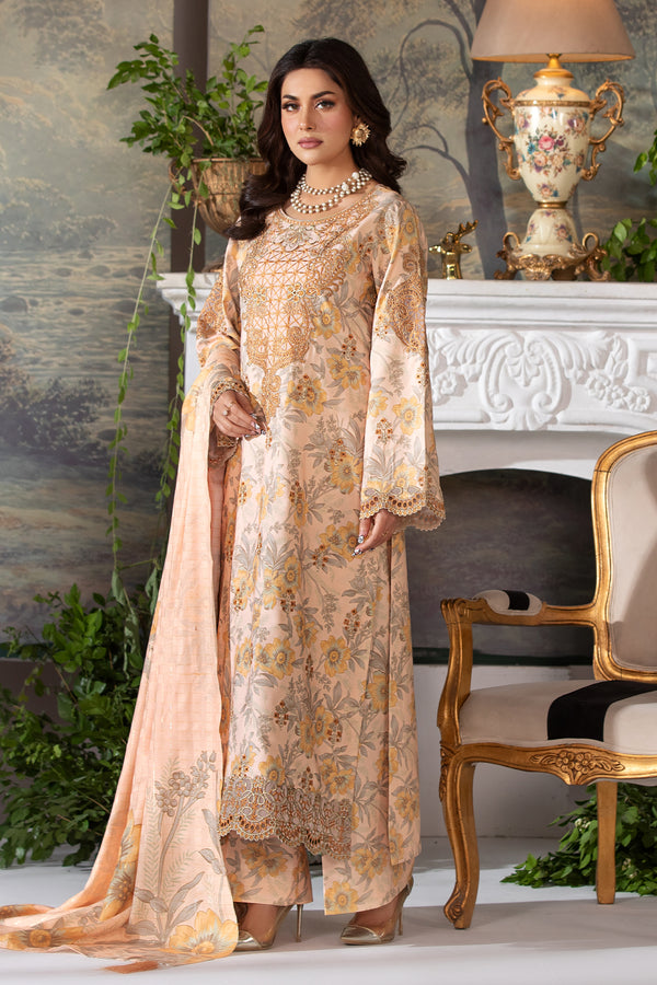 3pc Peach Embroidered Suit