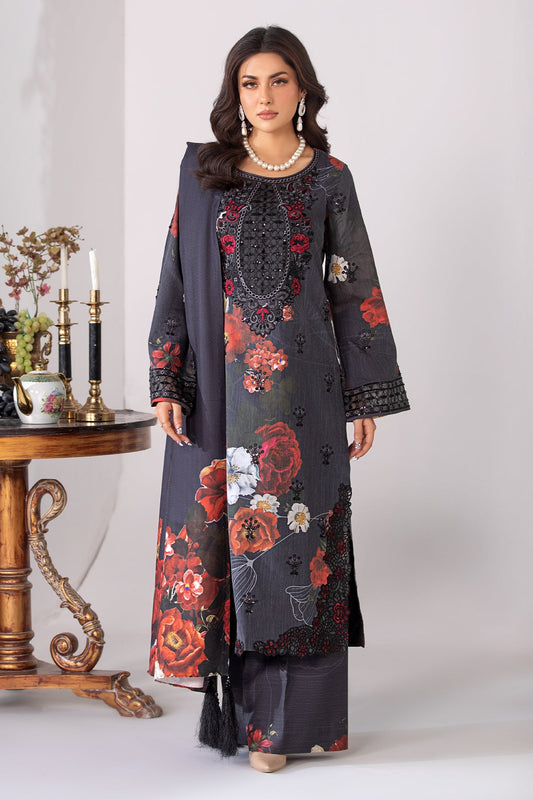 3pc Black Embroidered Suit