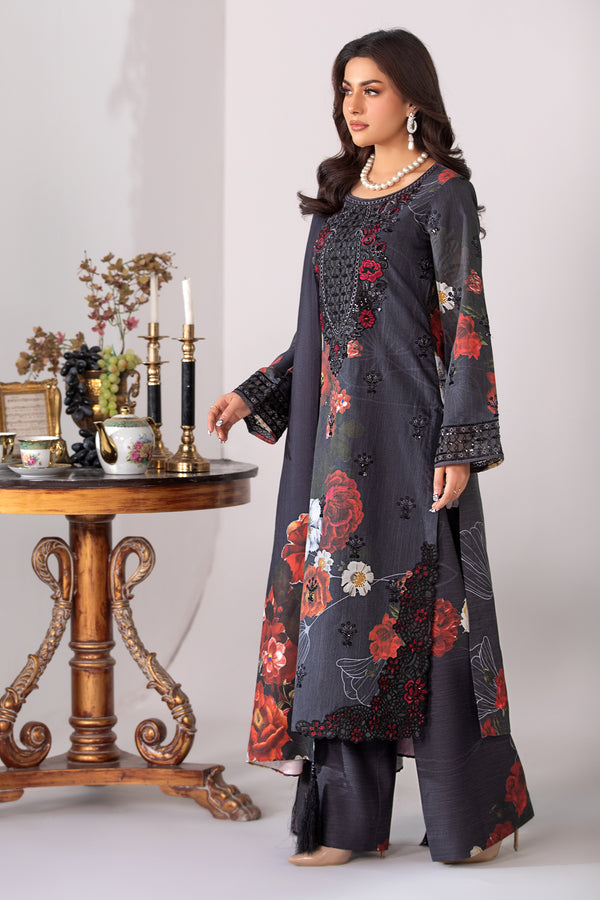 3pc Black Embroidered Suit