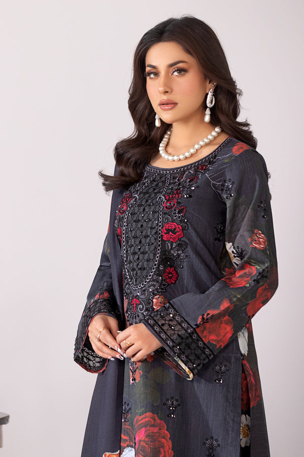 3pc Black Embroidered Suit