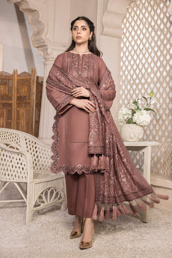 3pc Dark Mauve Embroidered Suit