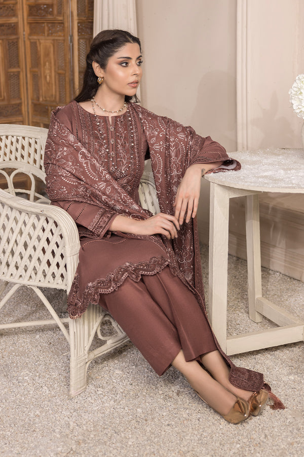 3pc Dark Mauve Embroidered Suit