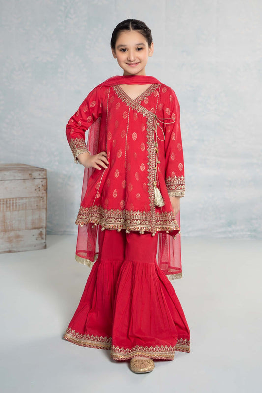 3pc Red Embroidered Jacquard Suit