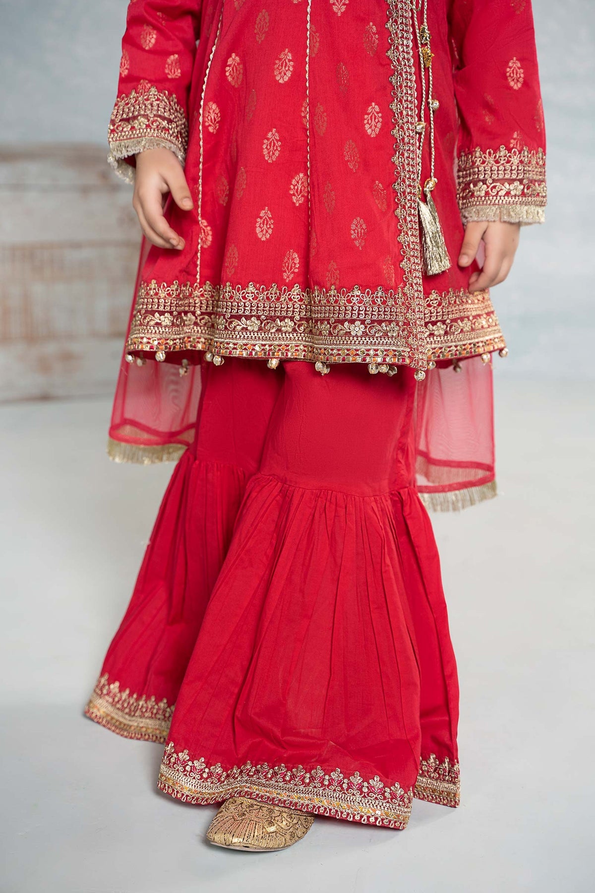 3pc Red Embroidered Jacquard Suit