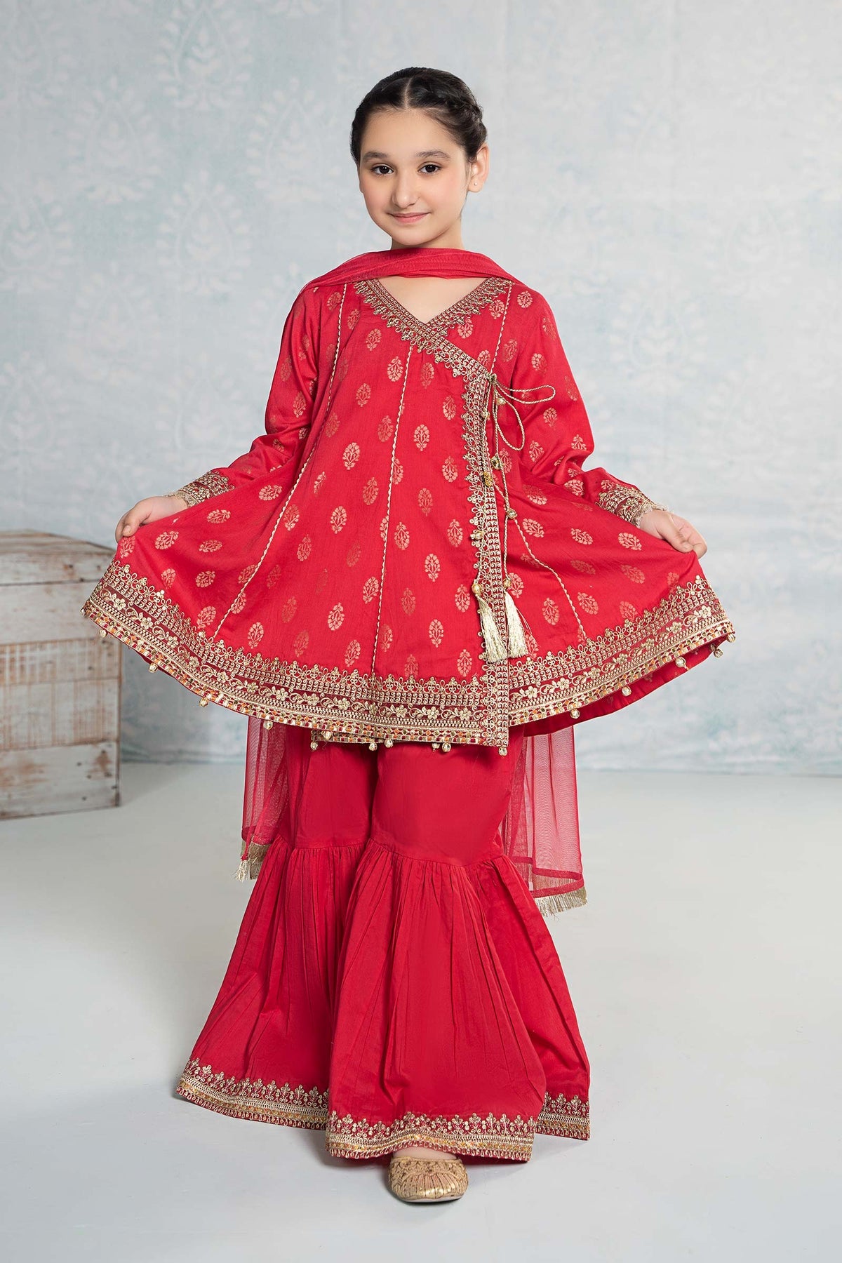 3pc Red Embroidered Jacquard Suit