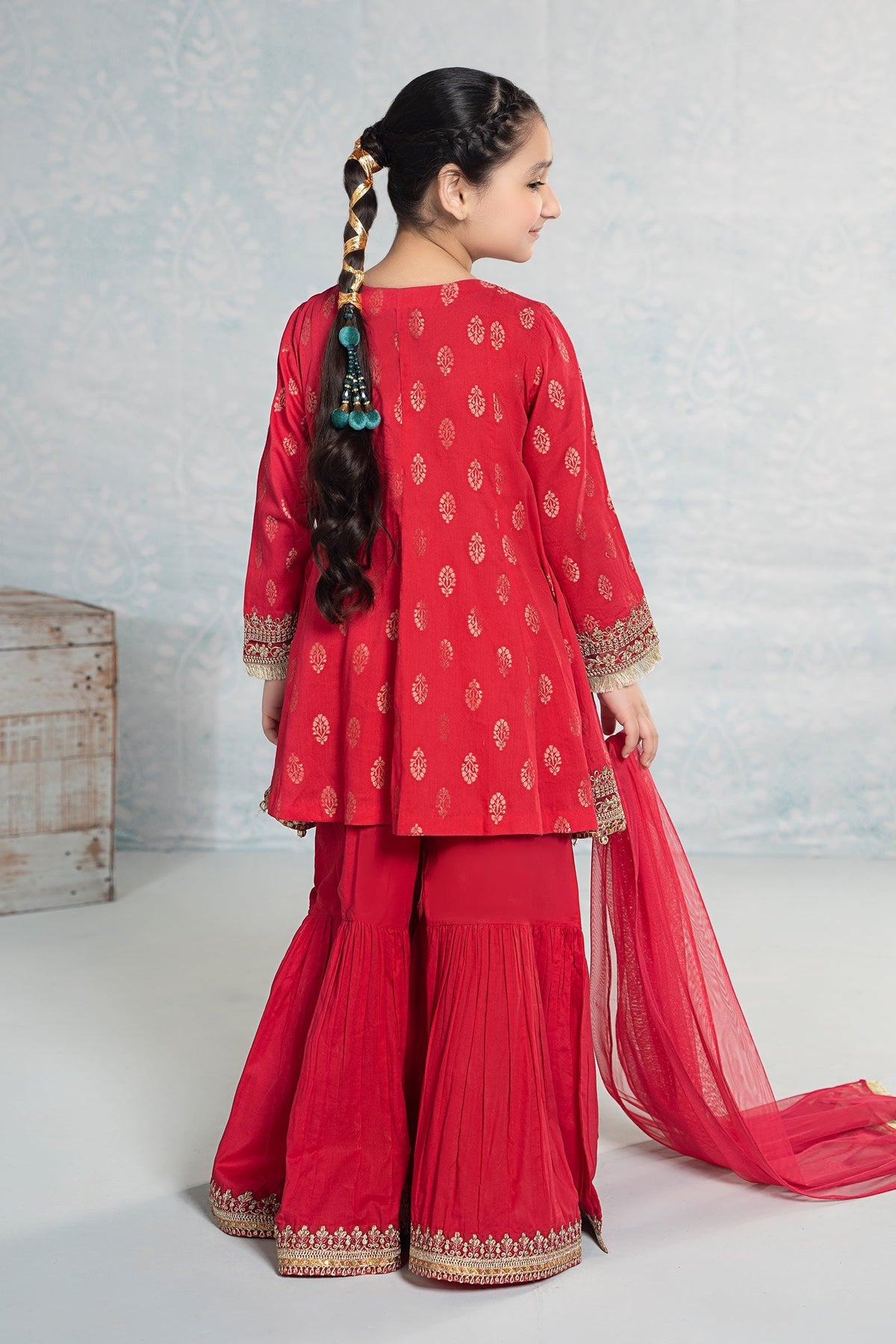 3pc Red Embroidered Jacquard Suit