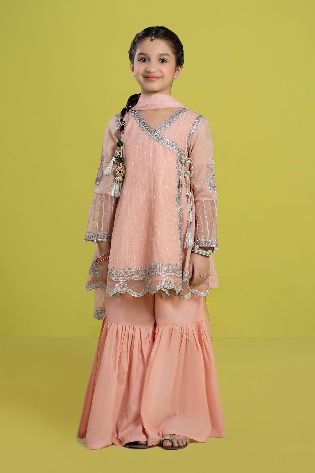 3pc Peach Embroidered Cotton Jacquard Zari Suit