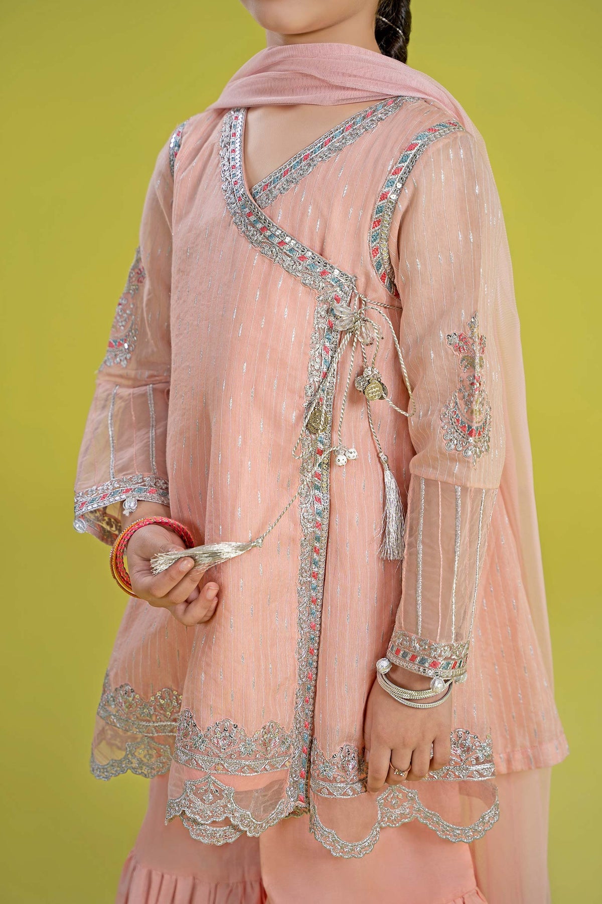 3pc Peach Embroidered Cotton Jacquard Zari Suit