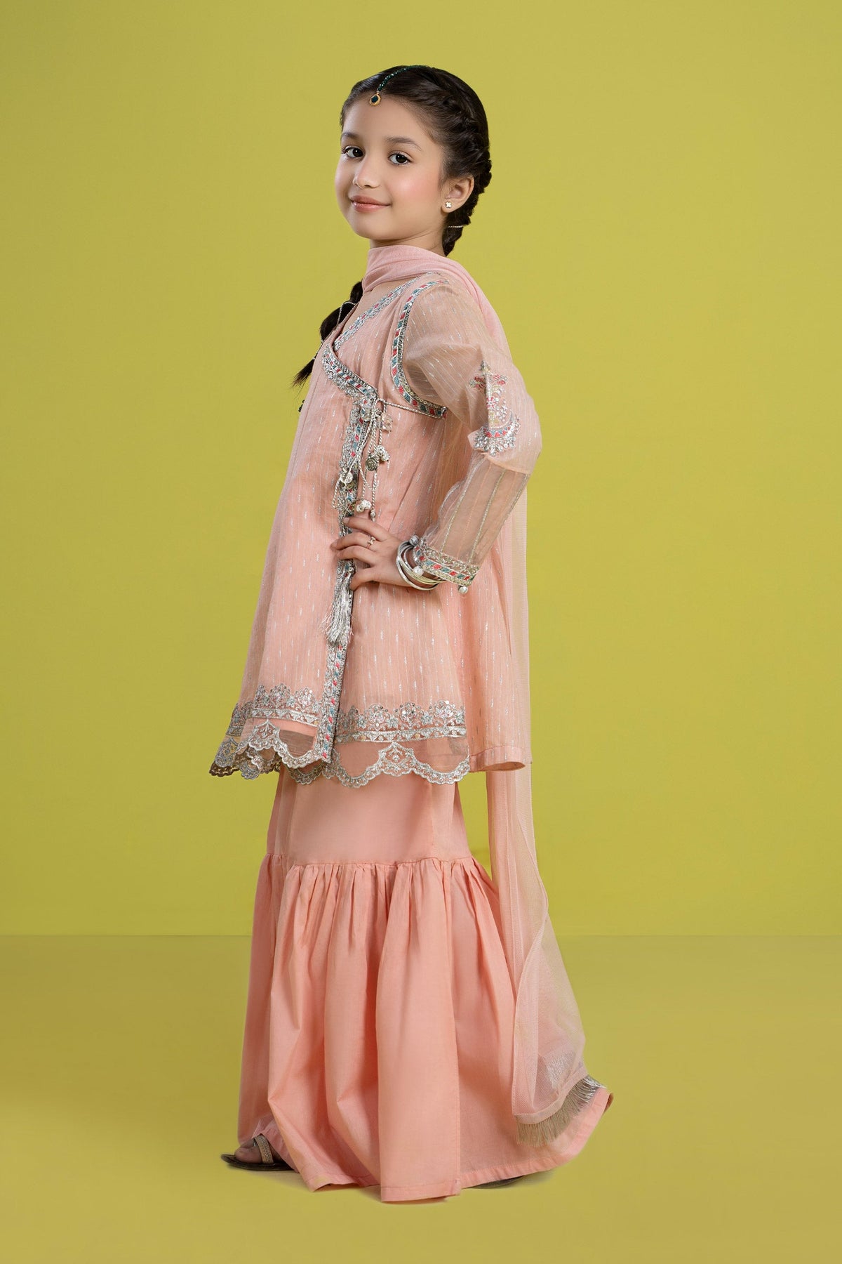 3pc Peach Embroidered Cotton Jacquard Zari Suit