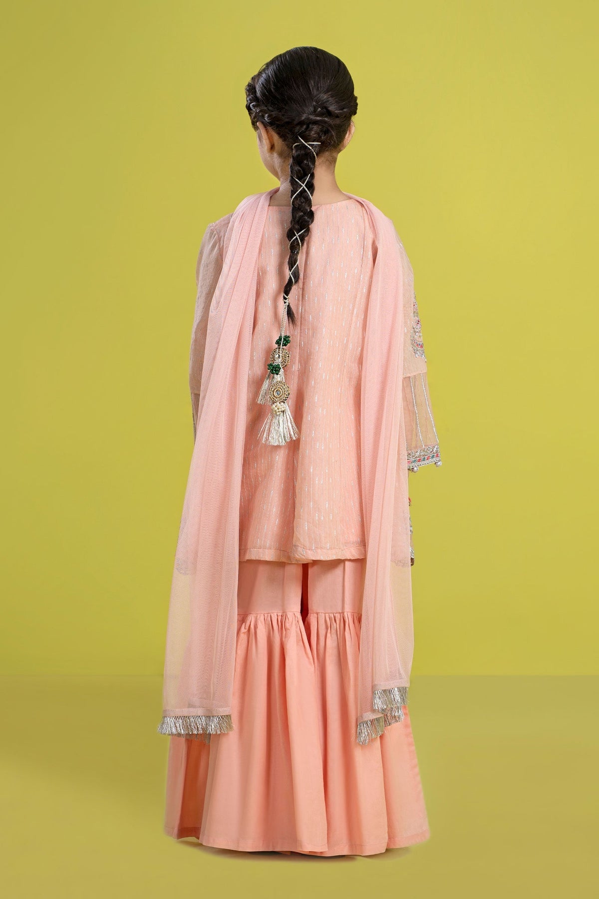 3pc Peach Embroidered Cotton Jacquard Zari Suit