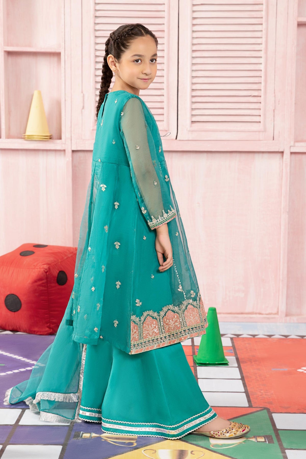 3pc Ferozi Embroidered Organza Suit