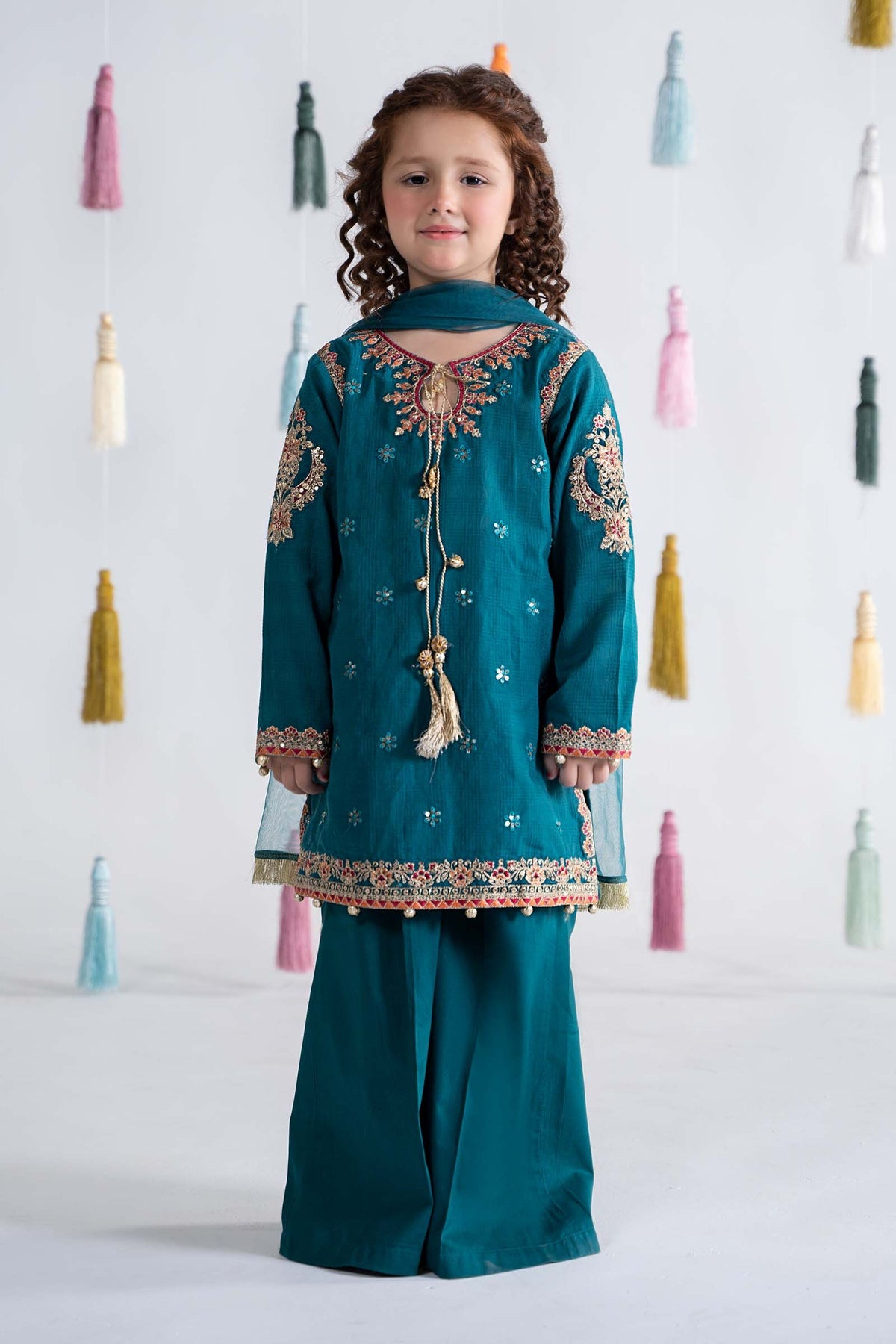 3pc Teal Embroidered Doria Cotton Suit