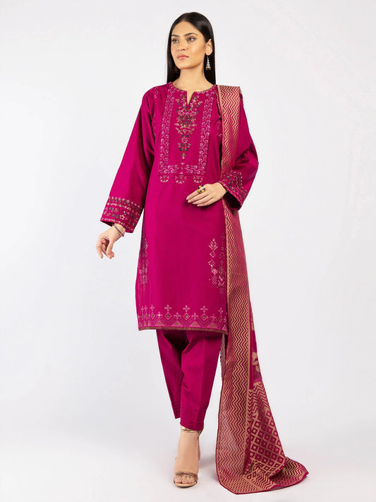 3pc Purple Winter Cotton Embroidered Suit