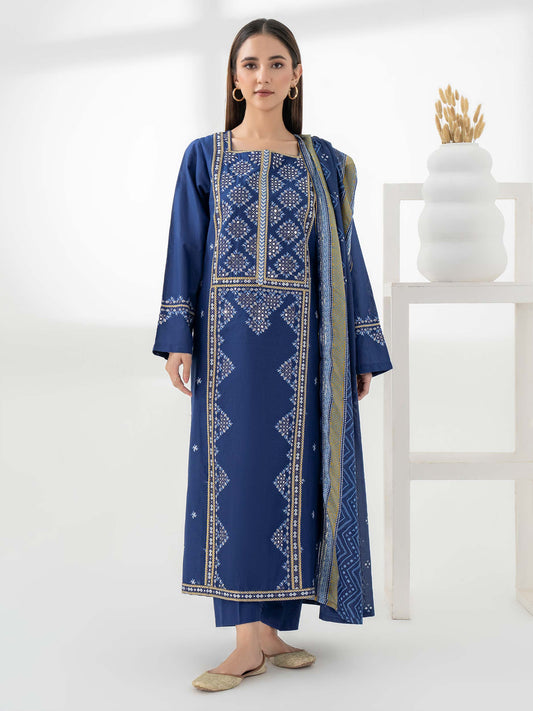 3pc Blue Embroidered Cambric Suit