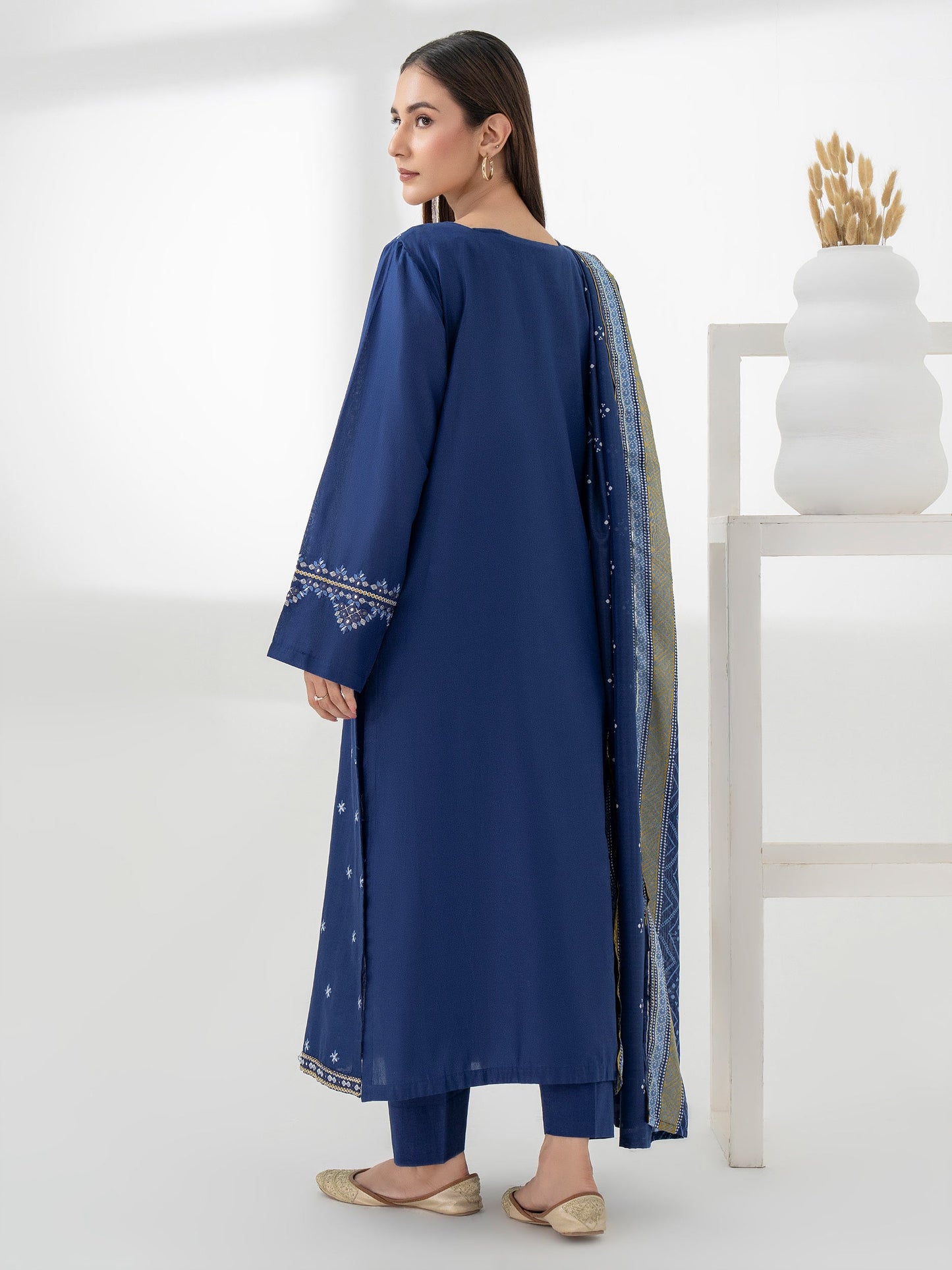 3pc Blue Embroidered Cambric Suit