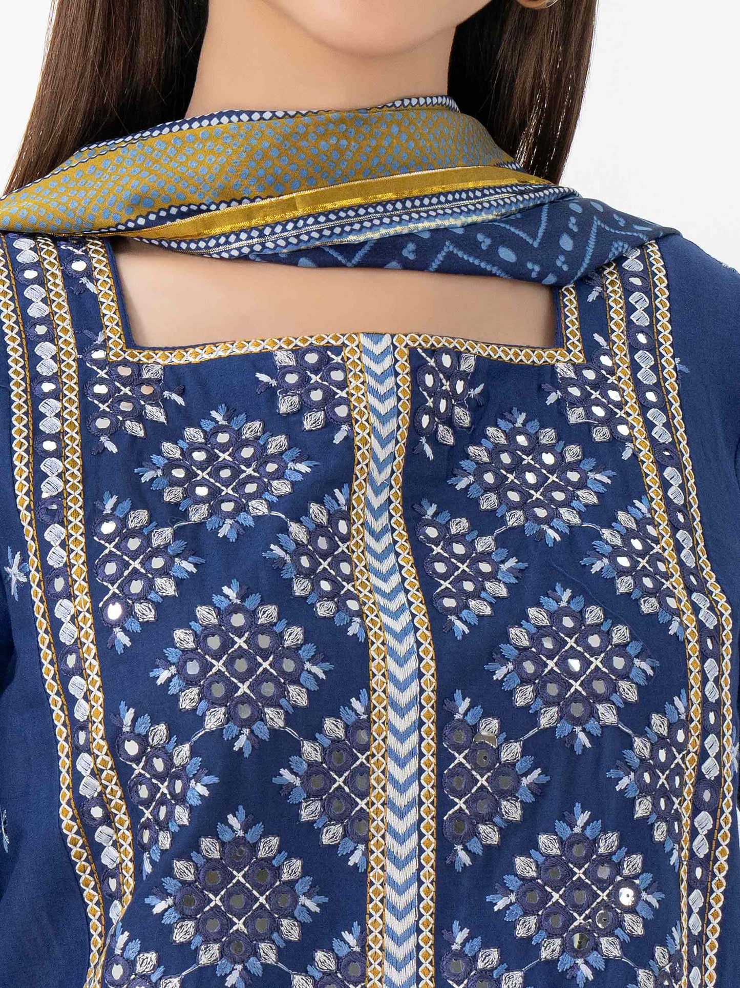 3pc Blue Embroidered Cambric Suit