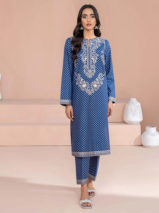 3pc Blue Khaddar Embroidered Suit