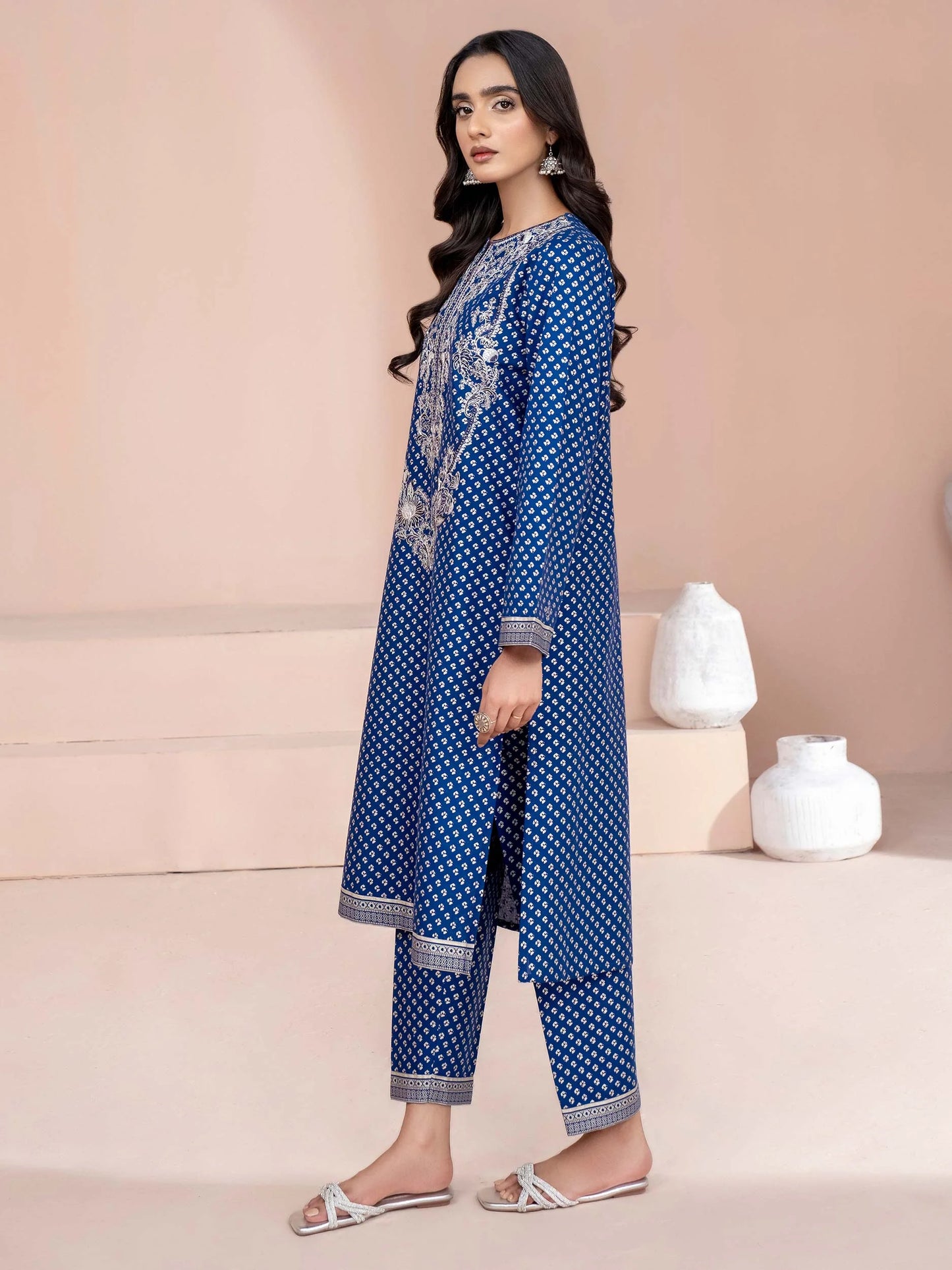 3pc Blue Khaddar Embroidered Suit