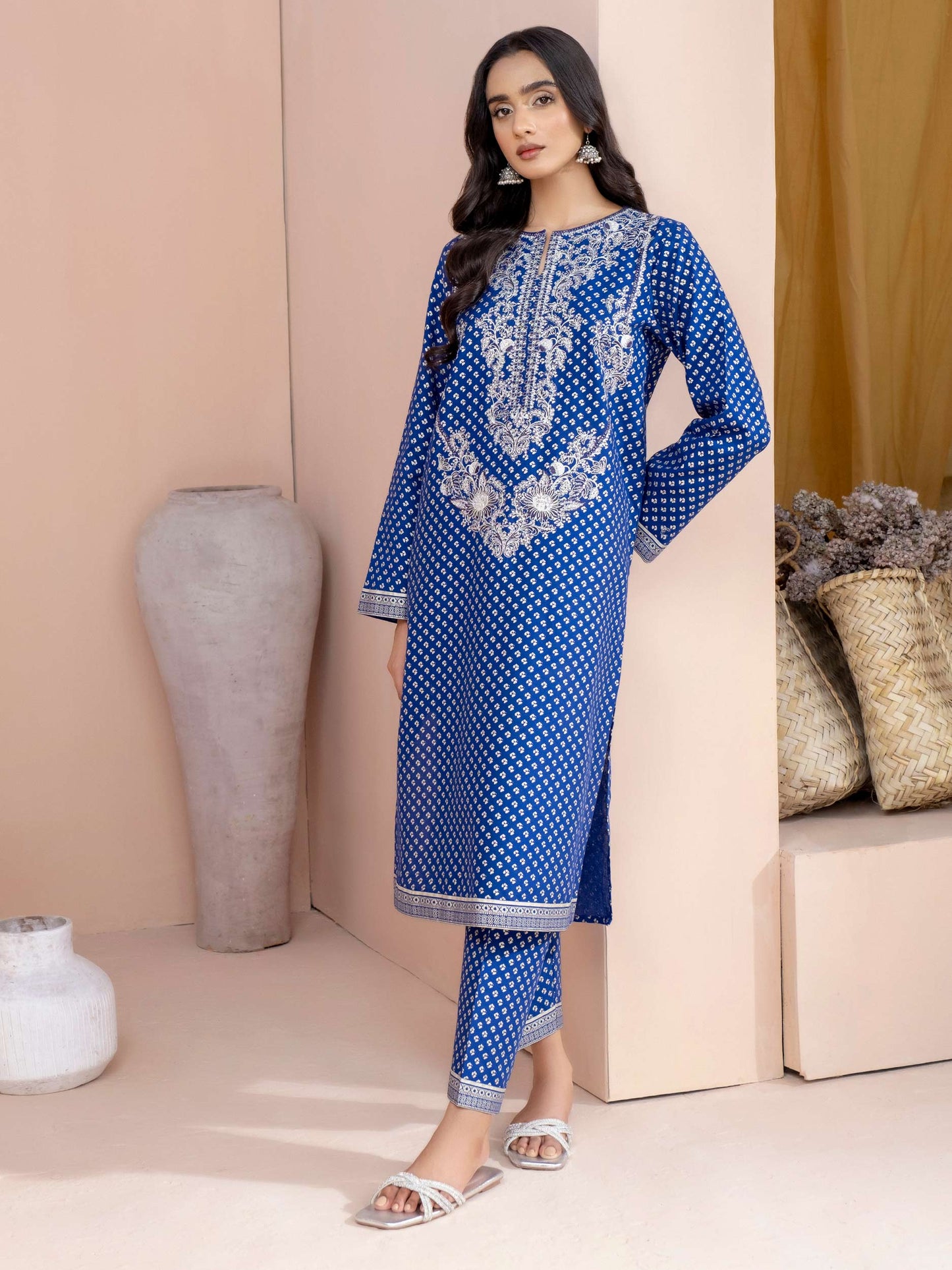 3pc Blue Khaddar Embroidered Suit