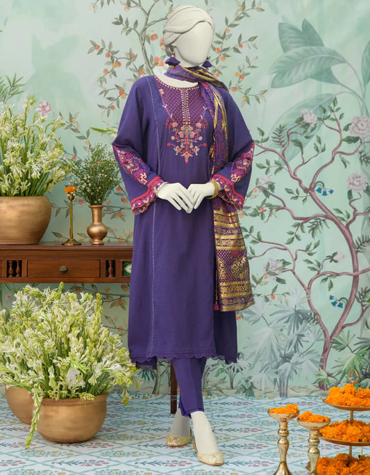 3pc Purple Dobby Embroidered Suit