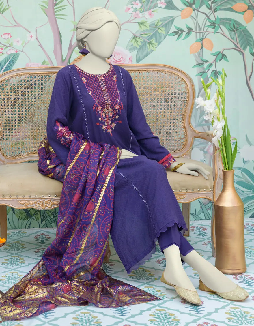 3pc Purple Dobby Embroidered Suit