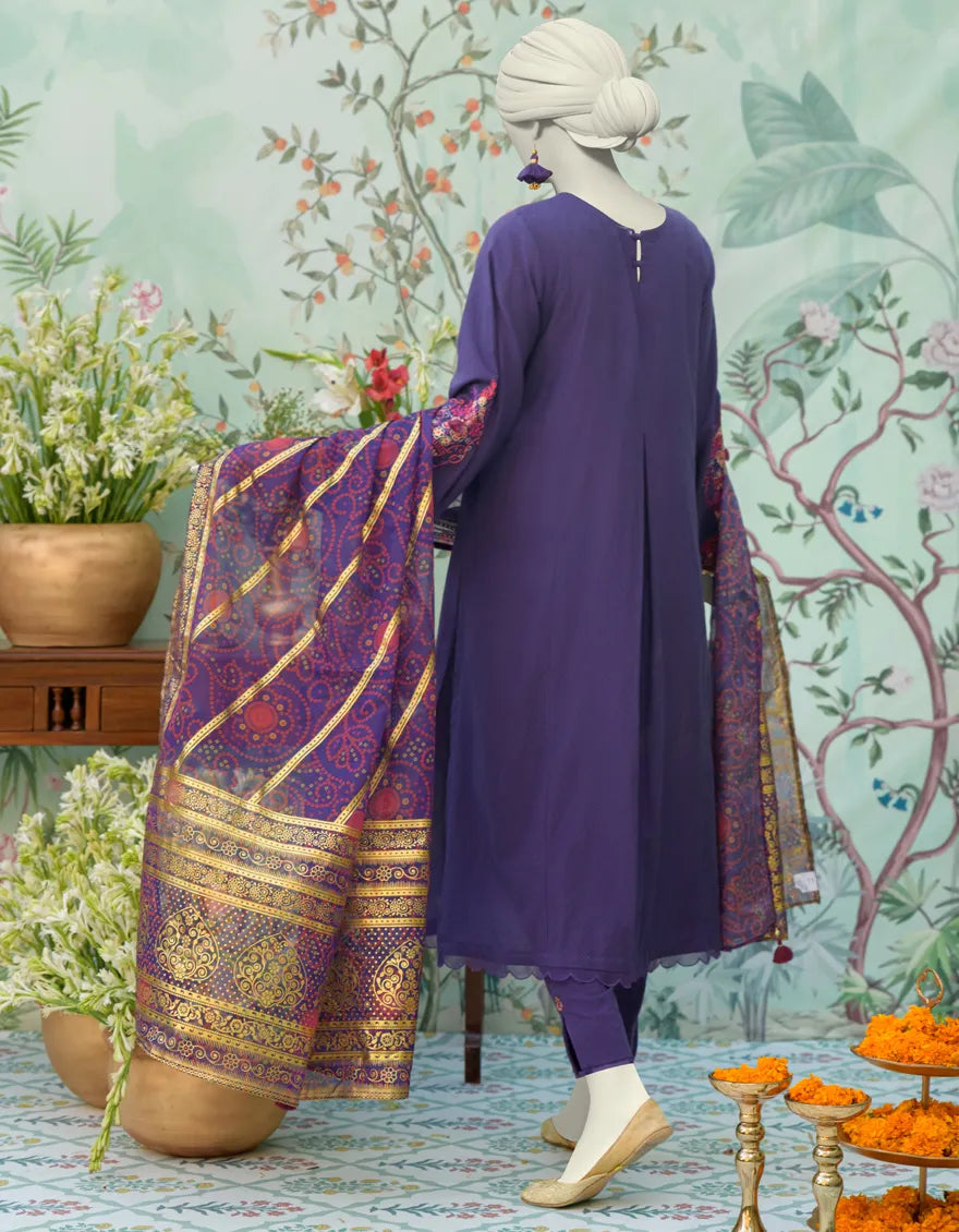 3pc Purple Dobby Embroidered Suit